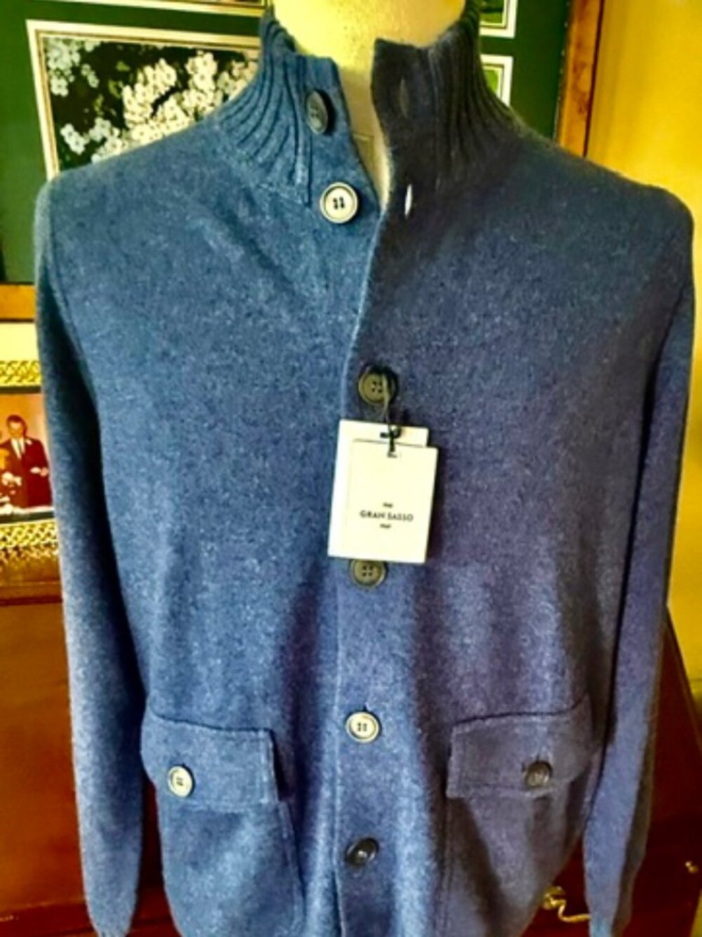 Gran Sasso 100% Cashmere Luxury,Standing Neck Cardigan Coat, Thick Sweater, EU52